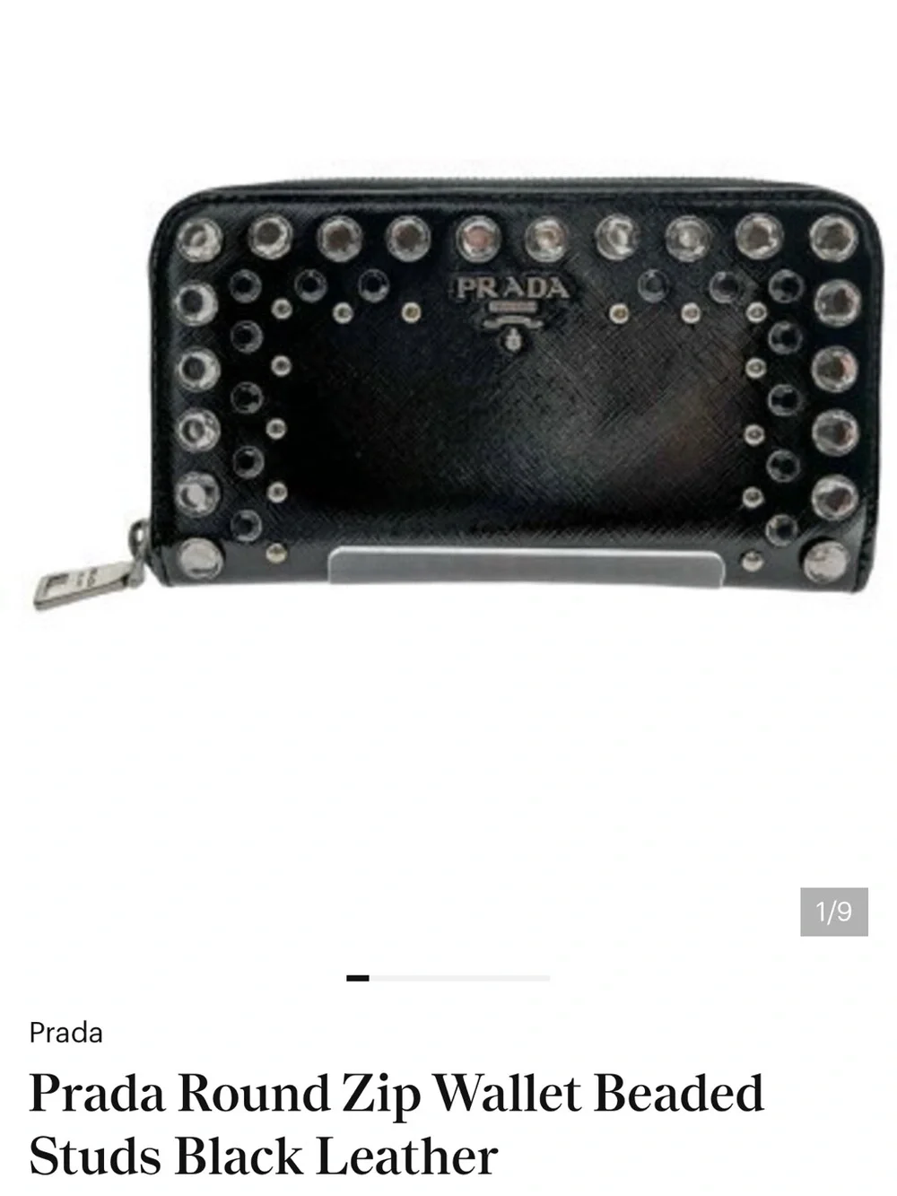 Prada Brown Leather Studded Zip Around Wallet with Silver Hardware